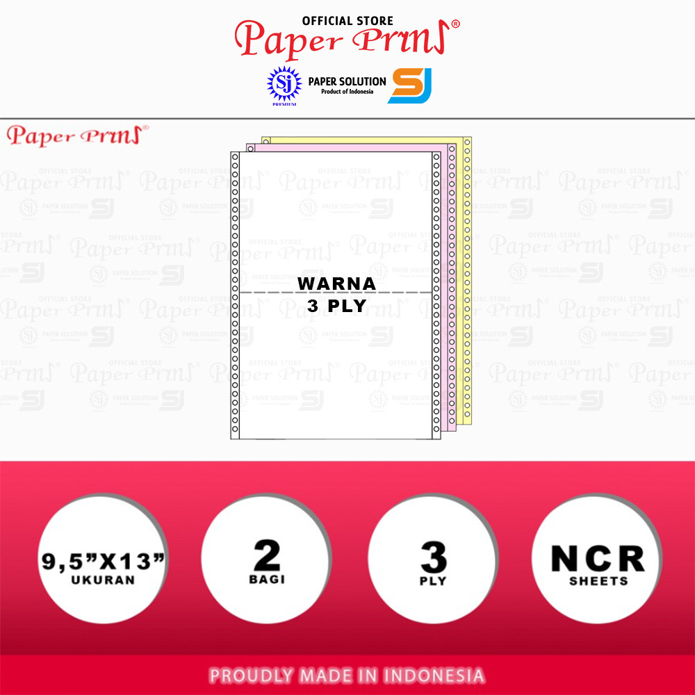 

Paperyns Kertas Continuous Form 3PLY NCR Folio 9,5" x 13"/2 (Bagi 2)