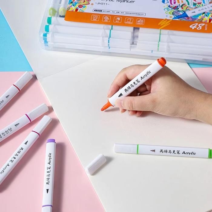 

Ready JT 24/48/60 Warna Pen Marker Cat Graffiti DIY Kerajinan Acrylic Paint Marker Set