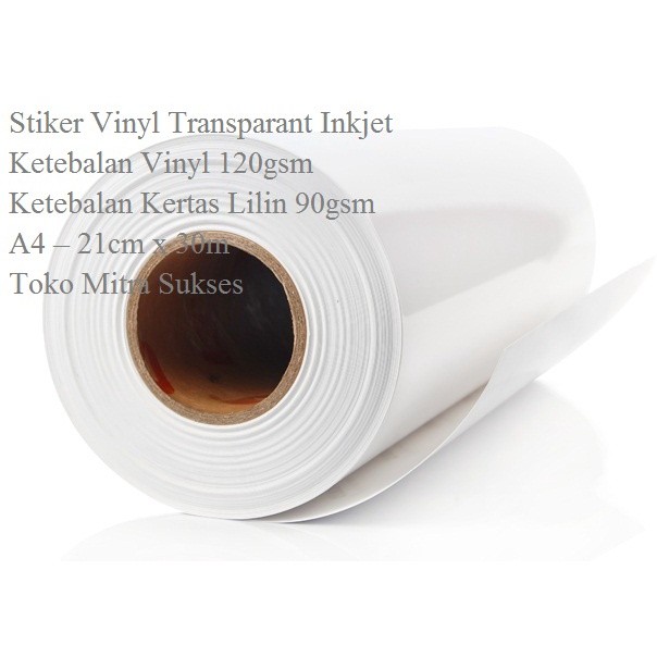 

Stiker Vinyl Transparant Inkjet A4 Roll 21cm x 30m Baru