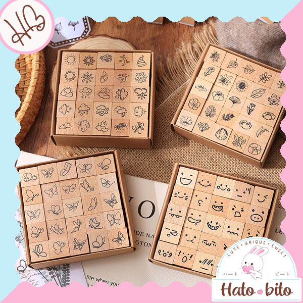 

Fun and interesting wooden stamp emoji stempel kayu vintage retro estetik diy journaling HB1864