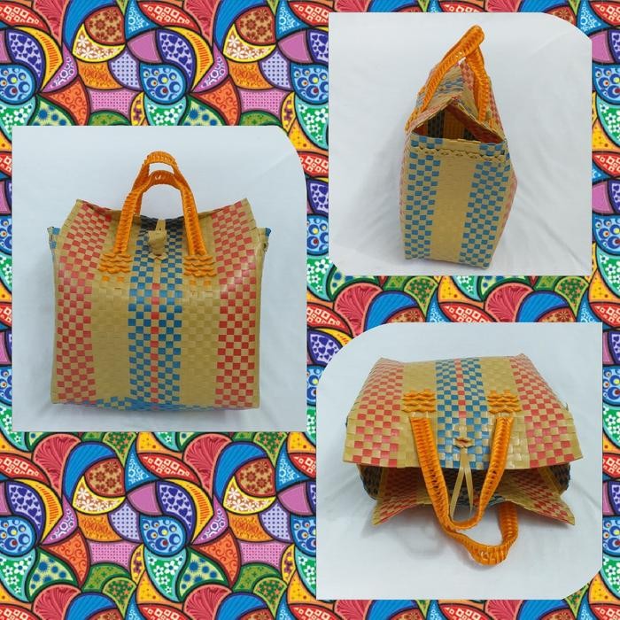 LgsgKirimHariyangSama, Keranjang Belanja Anyaman Plastik+Tutup/Tas Pasar/Kantong Belanja