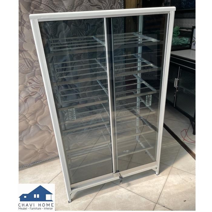 Rak sepatu aluminium pintu kaca geser sliding tahan air lemari sepatu