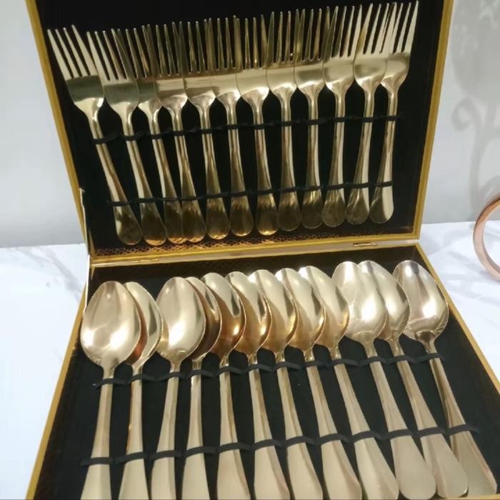 Set Sendok Garpu Makan 24 Pcs Koper Gold Untuk Alat Makan Anda - Kitenware