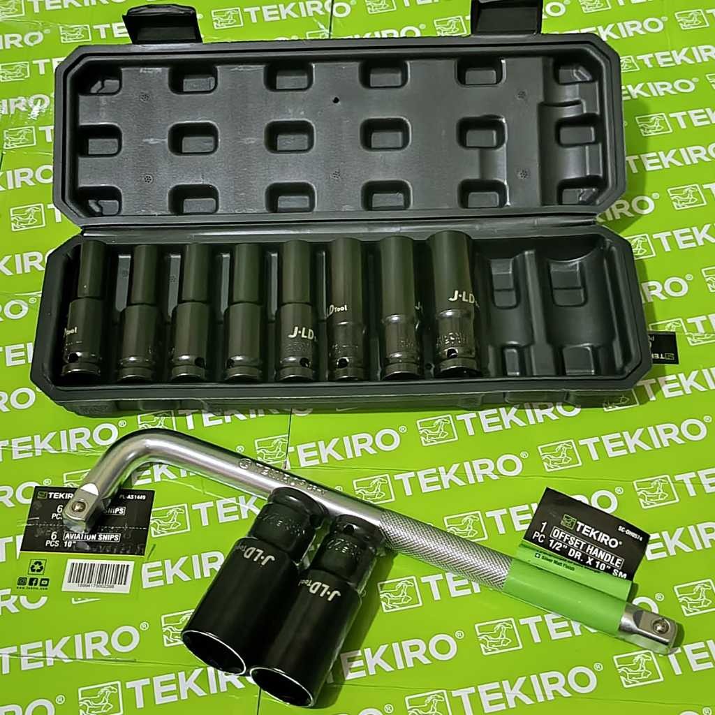 Mata Sok Impact JLD TOOLS READY COD Kunci Shock Set 10 Pcs 8-24 Mm / Tekiro Gagang Kunci Mata Sock L