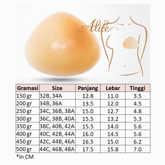 Alice Silicone Silikon Bra Mastektomi Insert Pad BH Payudara Palsu