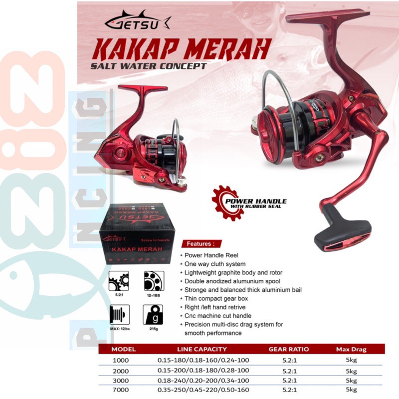 REEL PANCING GETSU KAKAP MERAH REEL POWER HANDLE 1000 2000 3000 7000