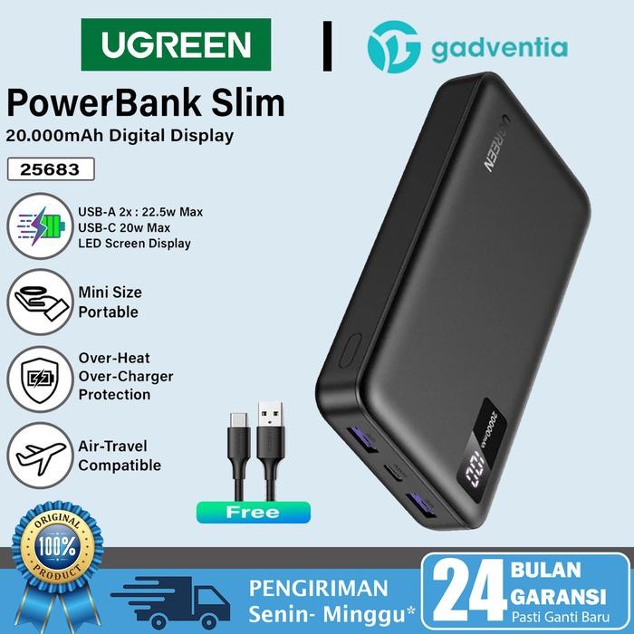 UGREEN Powerbank Mfi iPhone Samsung 10000Mah 20000Mah + Kabel USB C