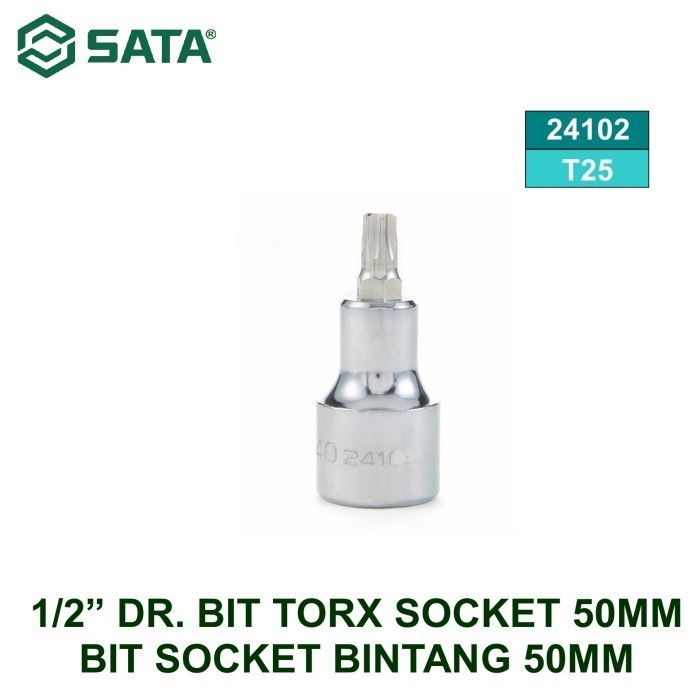 SATA 24102 Mata Sok Bit Bintang 1/2 Inch L 50 mm Bit Torx T25 Socket