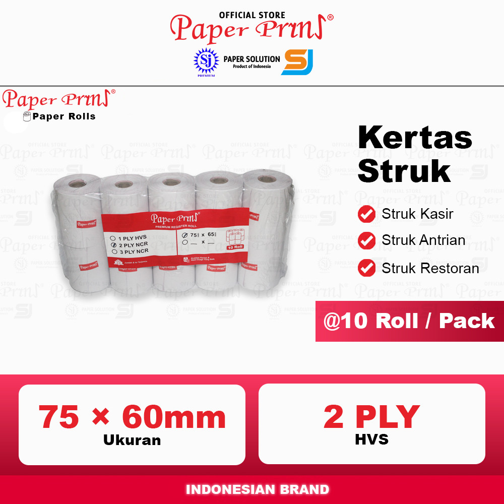 

Kertas Struk Kasir Register Roll NCR Paperpryns 2PLY 75 x 60mm (@10 Roll)