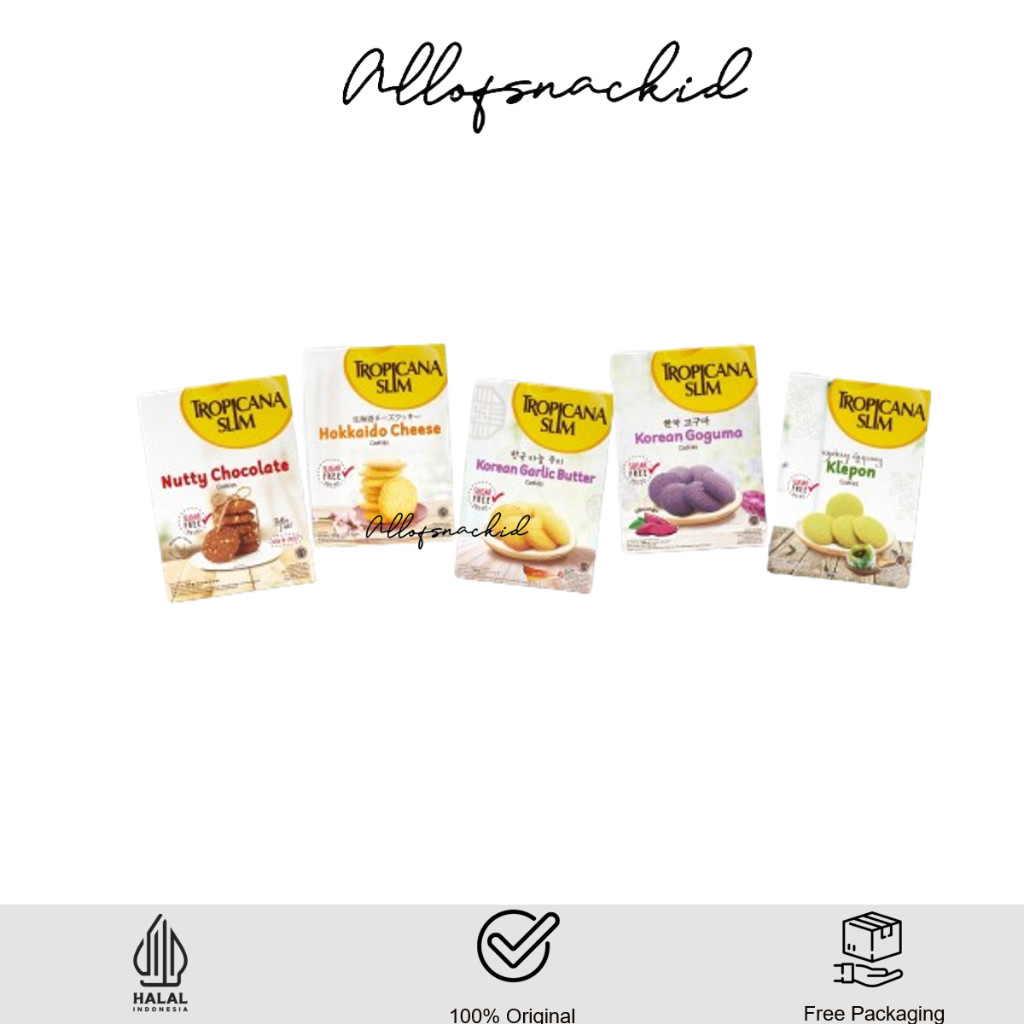 

Tropicana Slim Cookies - Hokkaido Cheese/Garlic Cheese Butter/Korean Goguma/Klepon - Tanpa Gula -