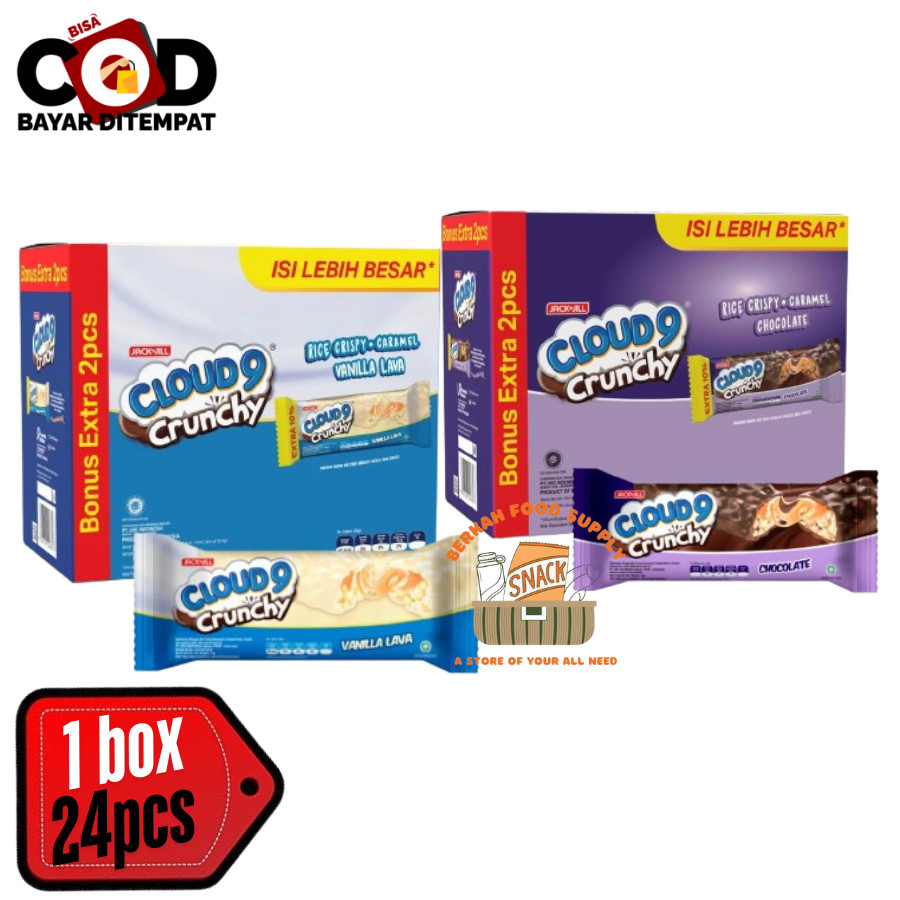 

( BERKAH ) CLOUD 9 Crunchy Wafer Bar Coklat Vanila Renyah 336 gr 1 box 24 pcs Jack & Jill Wafle