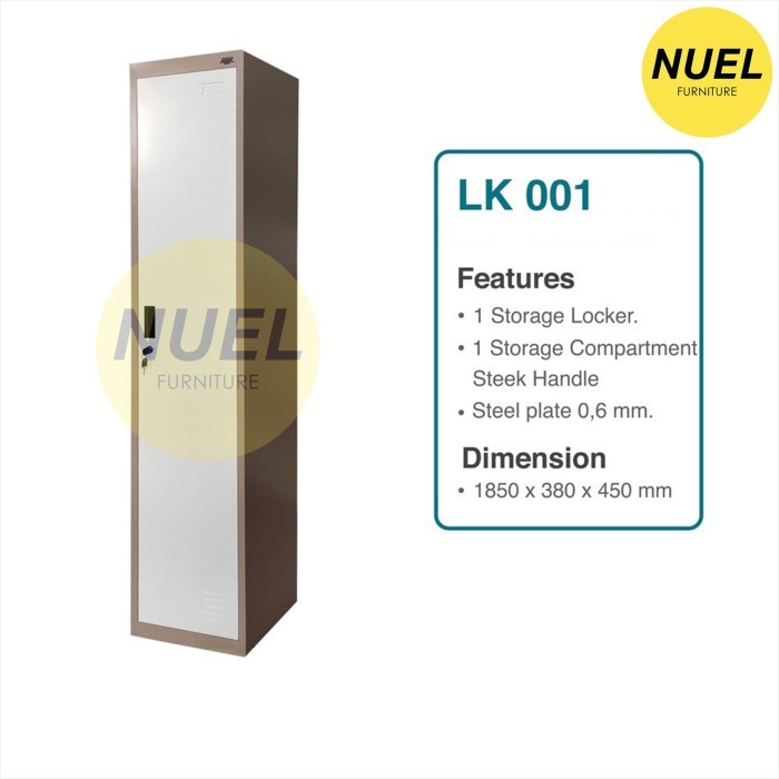 Locker Loker Besi 1 Pintu Warna Abu-abu Coklat Putih