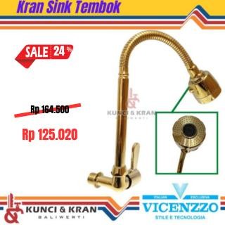 Krab Cuci Piring Vicenzzo 27381 Flex Gold Keran Sink Tembok Kuning
