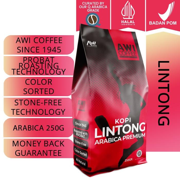 

Awi Coffee Lintong 250G Biji/Bubuk Arabica Roasted Coffee Beans Grade 1 Export Quality