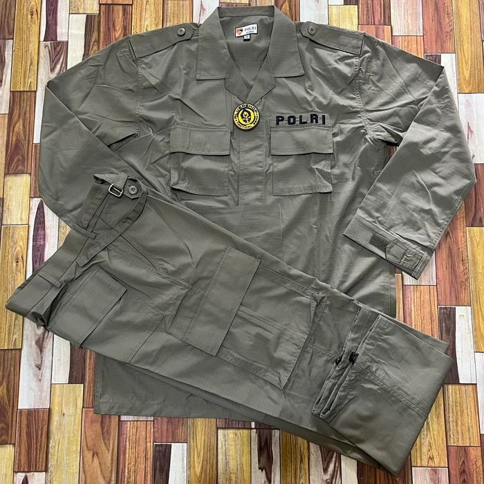 Setelan Baju Pdl Jatah Pembagian Hijau Polri Sritex Katun Original