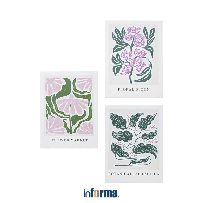 Terlaris Informa 30X40 cm Set 3 Pcs Hiasan Dinding Kanvas Print Flower X24 Wall Art Decoration