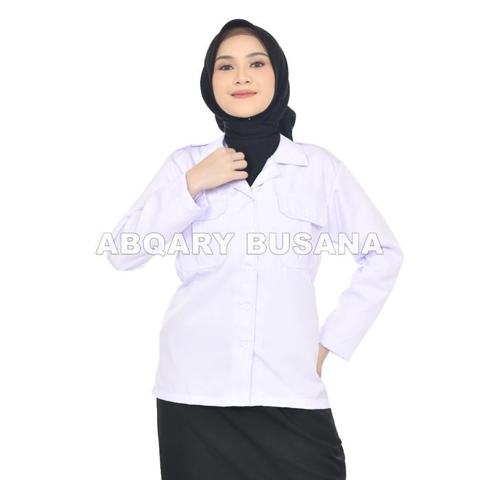 DISKON Kemeja PDH Putih PNS Wanita Tebal - Baju Dinas Resmi - Seragam PNS Cewek List - Kemeja