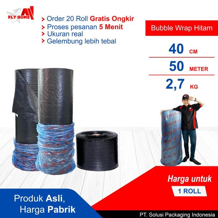 

Happy- FLYHOME Plastik bubble wrap hitam 40cm x 50meter roll potongan buble