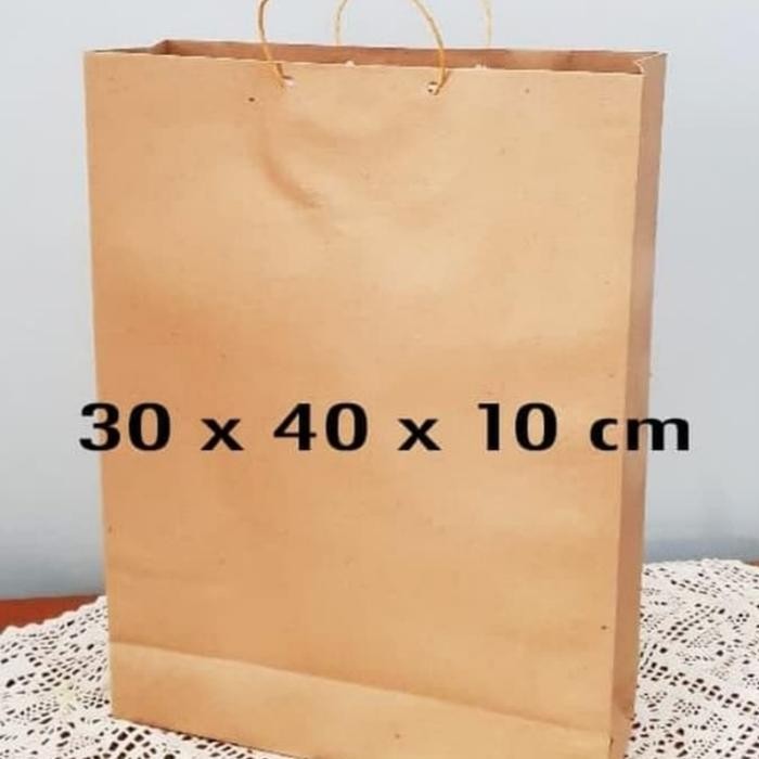 

Pesta- paperbag coklat polos/kantong kertas karton polos uk 30x40x10 isi 12
