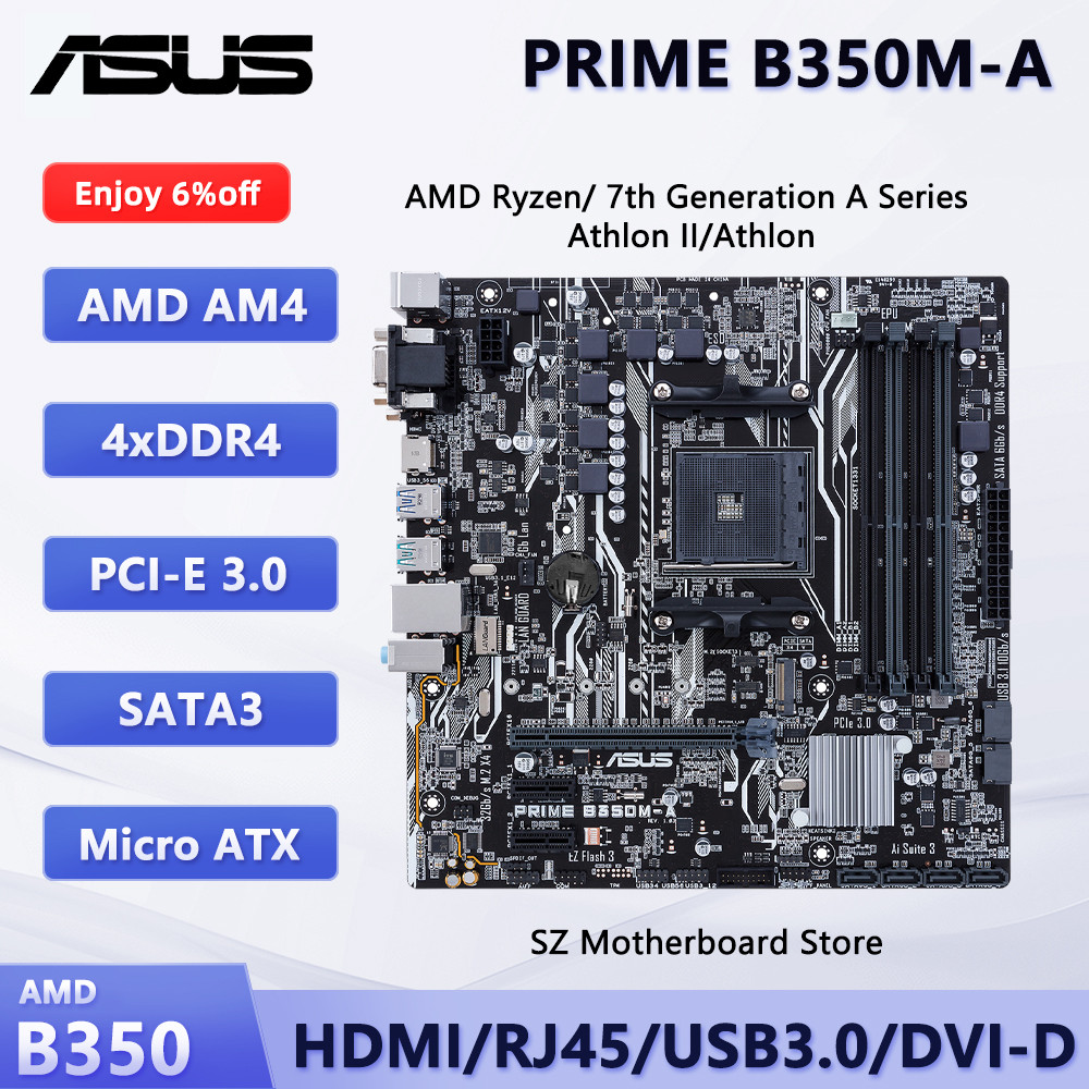 Asus Prime B350M-A Amd B350 Micro-Atx Motherboard Socket Am4 Support Cpu Ryzen 5000/3000/2000 5600X