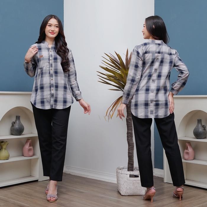 Munna Kemeja Motif Kotak Katun Haruka Kemeja Atasan Kancing Wanita Dewasa Muslim Kotak Panjang