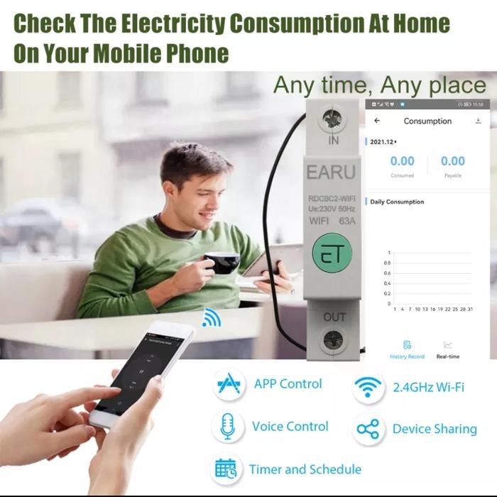 READY STOK wifi smart circuit breaker switch 220v 63A support ewelink apps