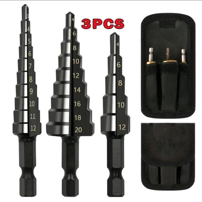 Mata Bor Pagoda Untuk Baja 3 Pcs Spiral HSS Steel Titanium Coated Mata Bor Pagoda Besi