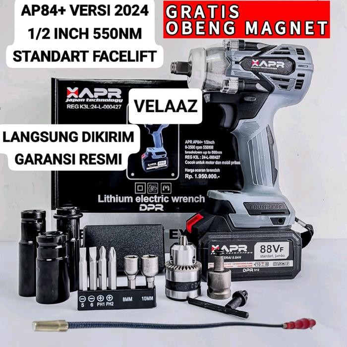 APR PEMBUKA BAUT AP84+ DAN BOR IMPACT WRENCH APR JAPAN 550NM 88V 1 BATERAI NEW EDITION STANDART