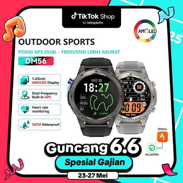TronikJaya- Skmei Dm56 Smartwatch Gps - Jam Tangan Pria & Olahraga Dengan Layar Amoled 1.43 Inci,