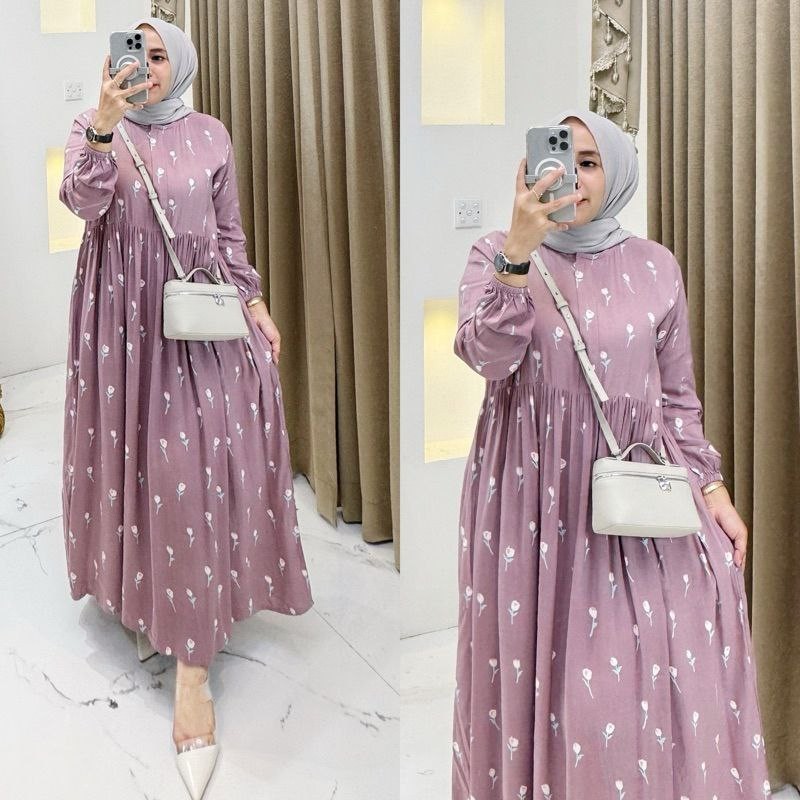 Gamis rayon viscose - gamis midi dres rayon premium - gamis midi renia rayon premium
