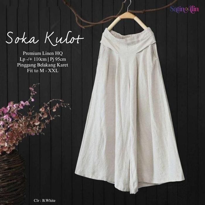 Celana Panjang Wanita Soka Kulot Broken White Premium Linen Hq Fit Xxl Pinggang Melar Realpict
