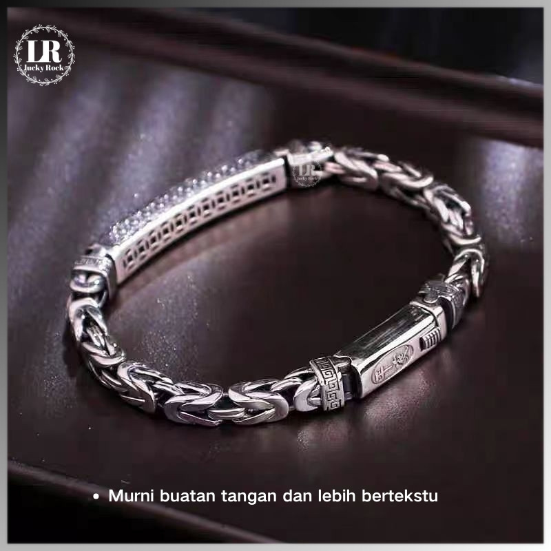 Glamourgemss Lucky-1023 Gelang Pria Gelang Perak Pria Premium Gelang Keamanan Pola Tulang Naga Perak