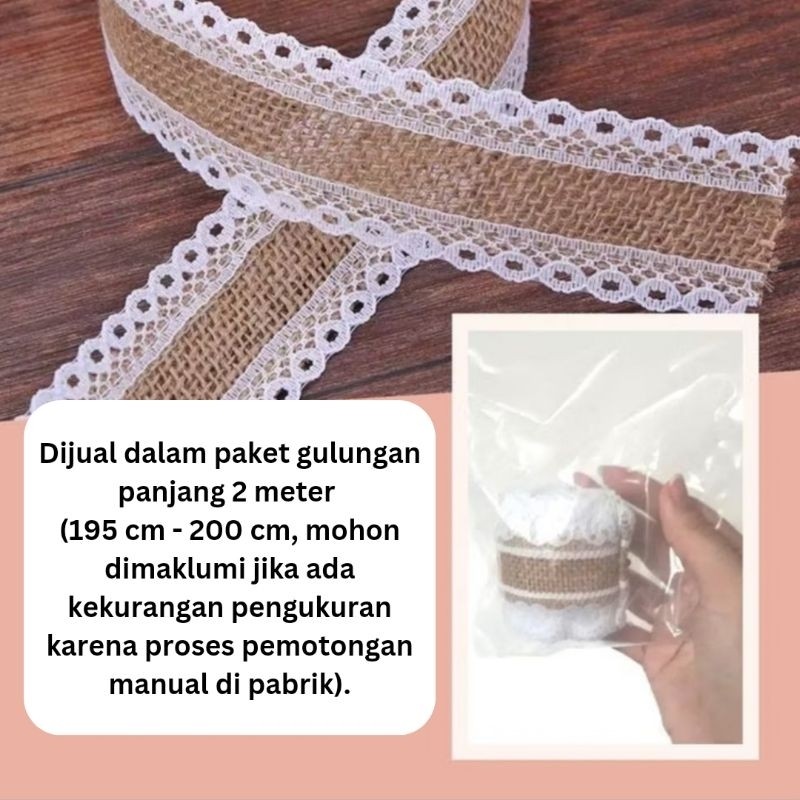 Glamourgemss Pita Goni Renda Burlap 2 Meter Rustic Pita Hampers Lace Vintage Decor Kain Goni Craft