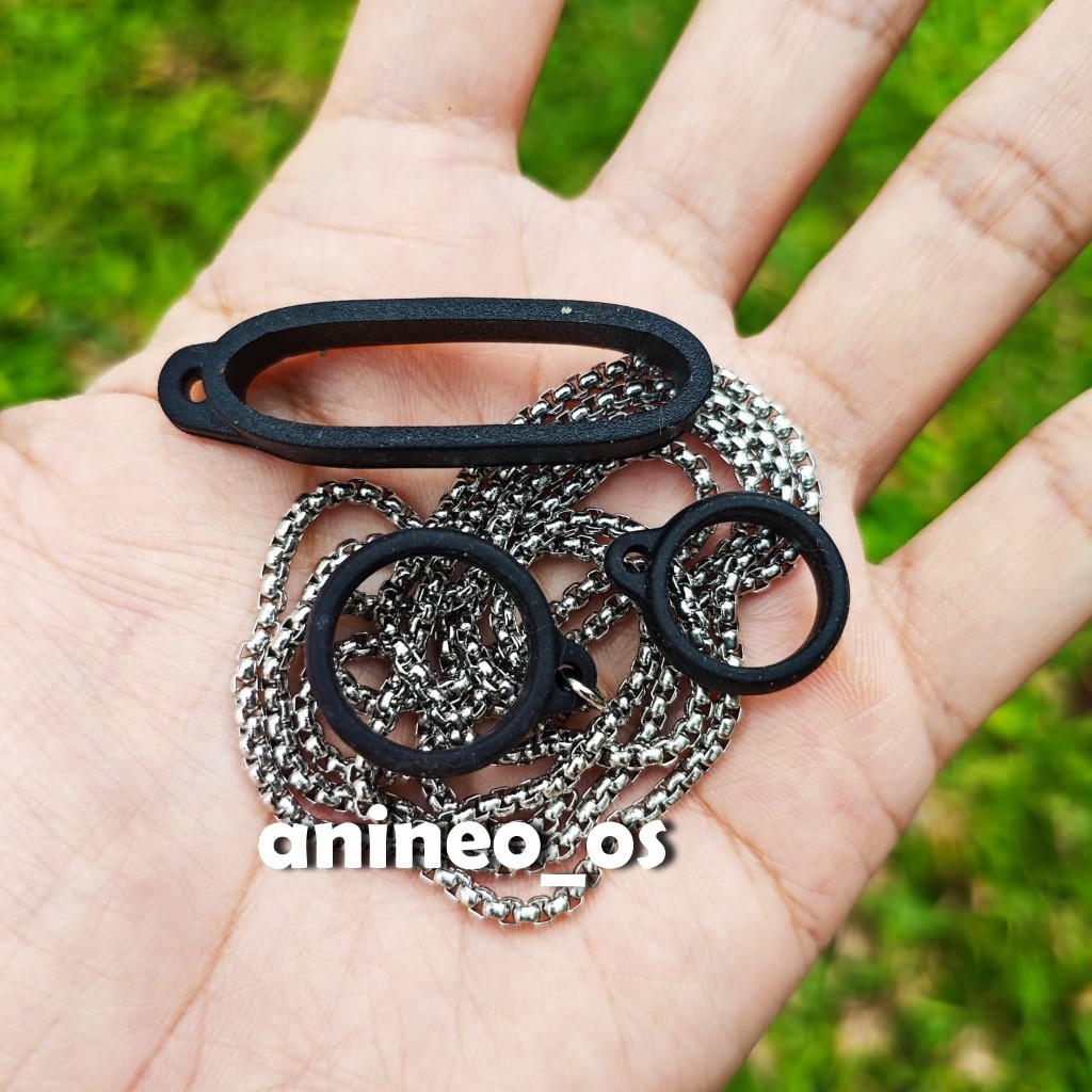 Glamourgemss Kalung Lanyard Stainless Steel Chain 3 Ring Karet Kecil Sedang Besar - Tali Kalung