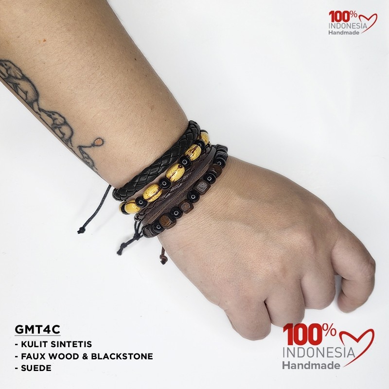 Makmur_55 Gmt4D Gelang Multilayer Set Isi 4 Pcs - Gelang Pria Etnik, Vintage, Retro Style