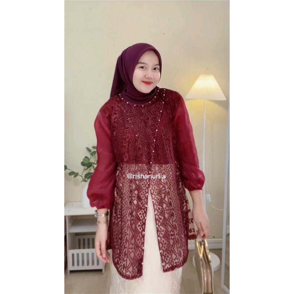Fiona Outer Jumbo LD 120 Brokat Organza Full Payet / Tunik Brukat / Baju Hari Raya, Kondangan,