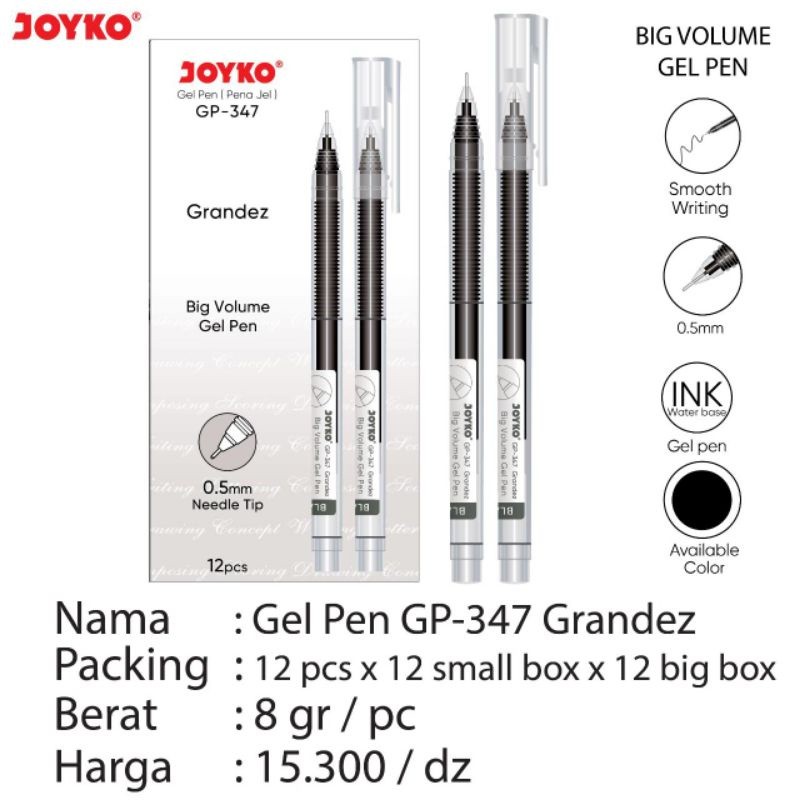 

gel pen GP -347 grandez joyko ( harga selusin 12pcs)