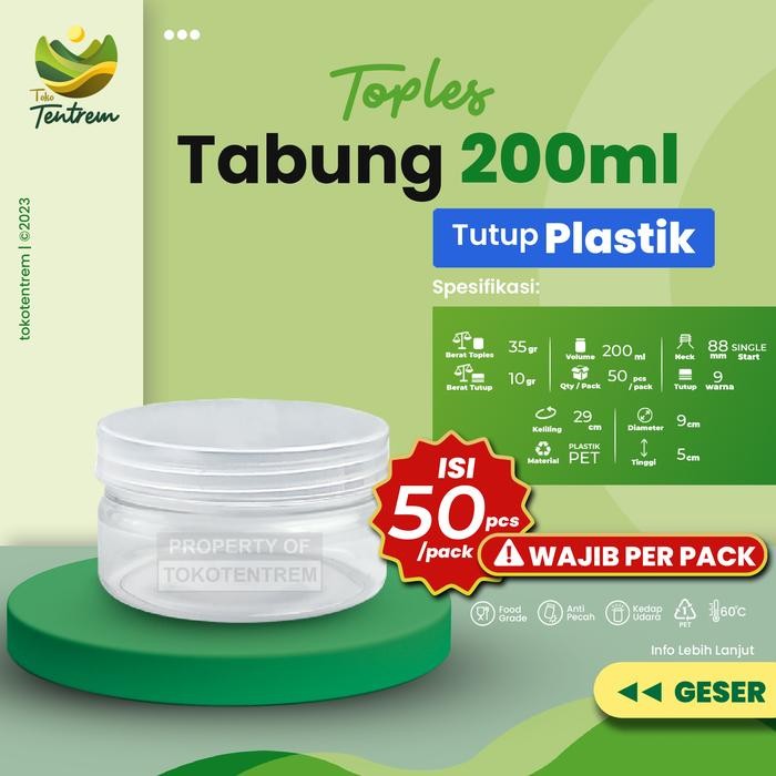Toples Tabung 200ml PLASTIK - Toples Cylinder - Toples kue 200ml