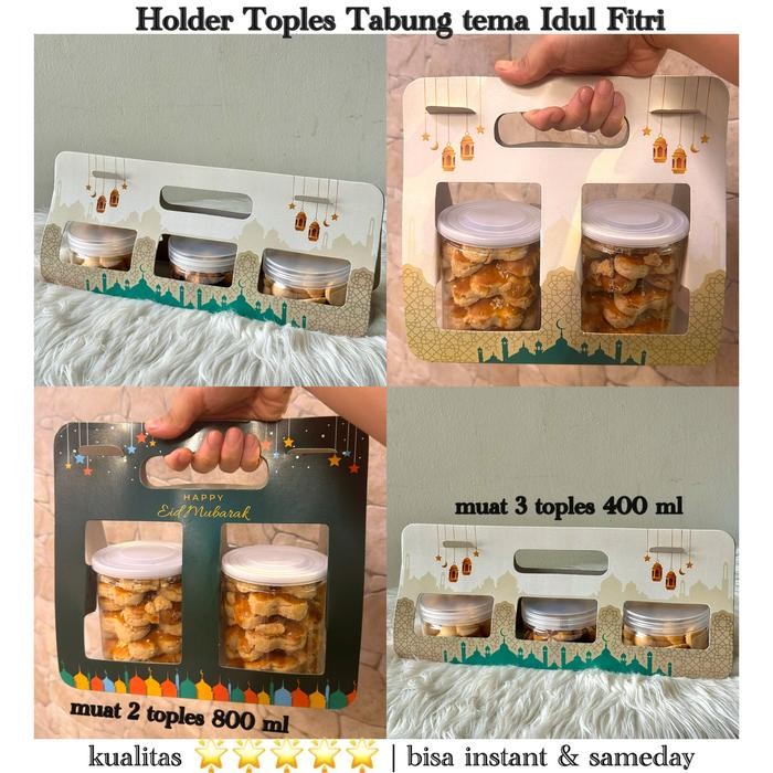 Holder Box Jinjing Toples Tabung muat 3 Toples Tabung 400ml / 2 Toples 800ml motif Idul Fitri Box