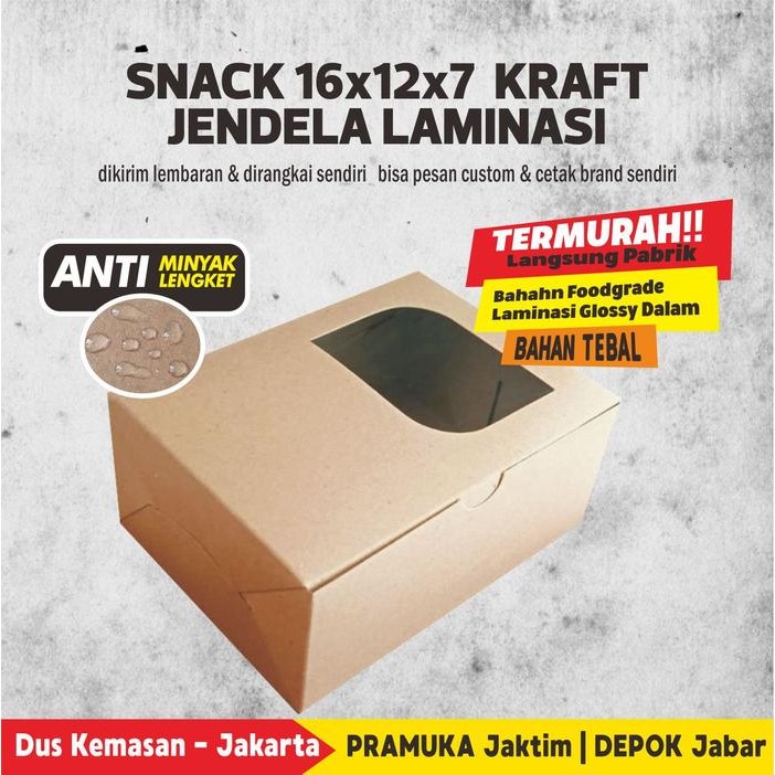 BOX SNACK POLOS 16x12x7 CM KRAFT JENDELA LAMINASI FOODGRADE