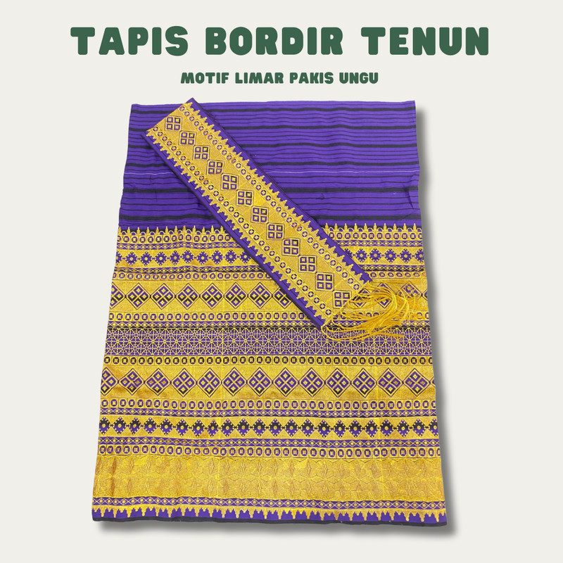 Kain Tapis bordir lampung bahan tenun 3 tingkat - Motif Limar Pakis Ungu
