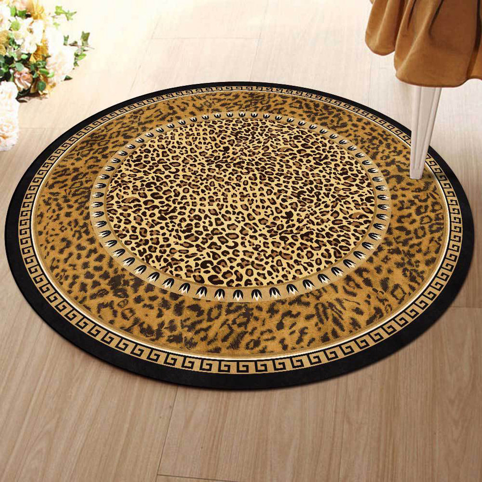 Karpet Bundar Ruang Tamu Motif Macan Tutul Karpet Lantai Kamar Tidur Hitam Kuning Liar Eropa Modern 