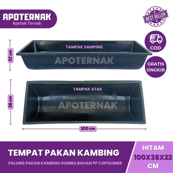 PREMIUM TEMPAT PAKAN KAMBING PLASTIK HITAM 2 Ukuran - Tempat Makan Kambing - Wadah Pakan Kambing -