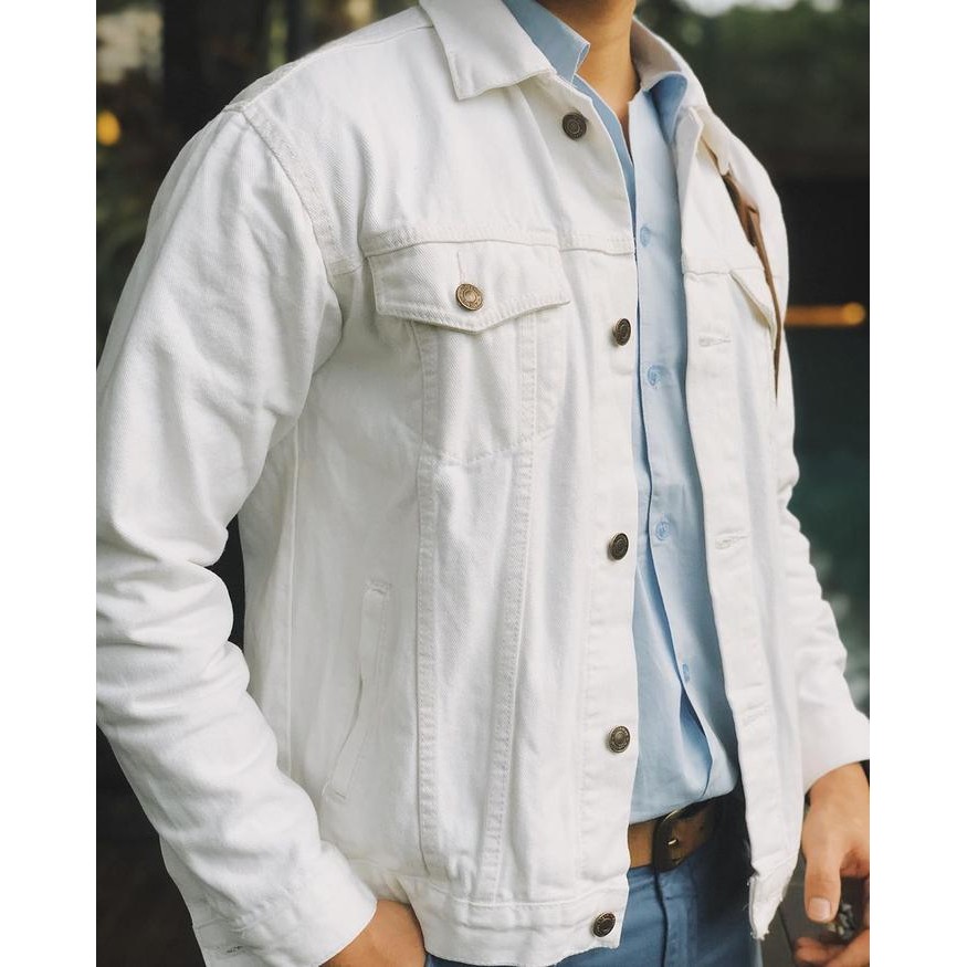 PREMIUM Jaket Jeans Denim Premium Pria All Size Jumbo Putih Bahan Full Jeans Tebal Nyaman dan Sejuk