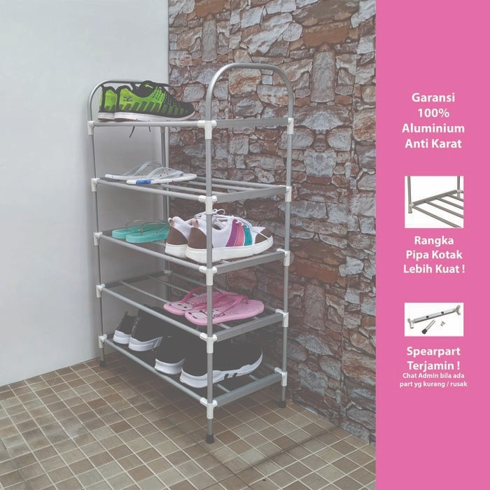 Terbaru Rsb05 Rak Sepatu Aluminium / Lemari Sepatu Aluminium 5 Susun