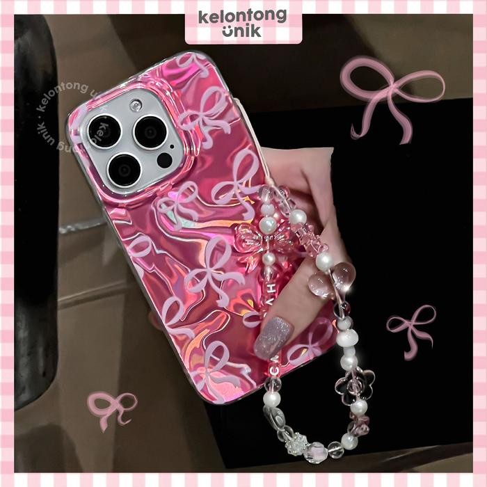 JTTOP" KELONTONG UNIK PINK COQUETTE RIBBON HOLOGRAPHIC CASE - HARDCASE/ CASING HP FOR IPHONE X XS XR