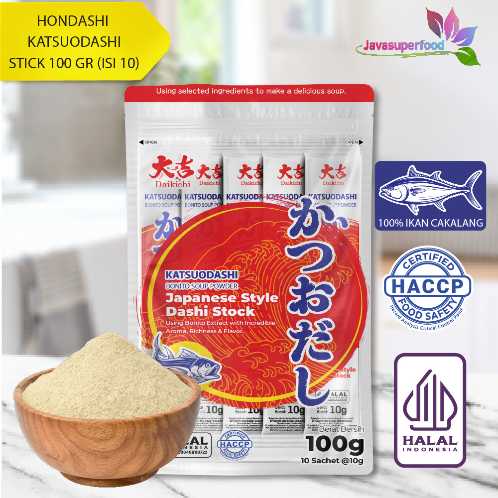 

Omahjajanan [Halal] Hondashi Katsuodashi Bonito Soup Powder Stick 100 Gr (Isi 10) / Bumbu Ikan /