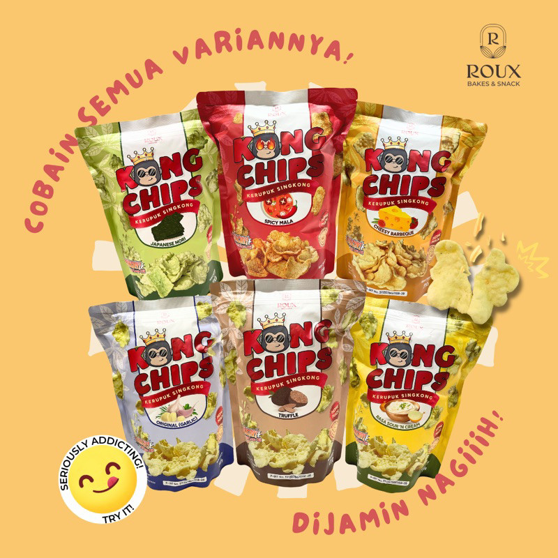 

Eumsig Roux Kong Chips Kerupuk Singkong Cassava Truffle, Nori Seaweed, Spicy Mala, Sour N Cream,