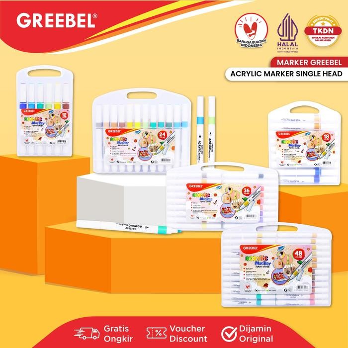 

GREEBEL Spidol Acrylic Marker Single Head / Sketsa Marker Set Spidol Warna Warni 12 18 24 36 48