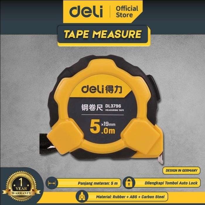 

Deli Tape Measure / Meteran Bahan Karet ABS Akurat Auto Lock DL379X